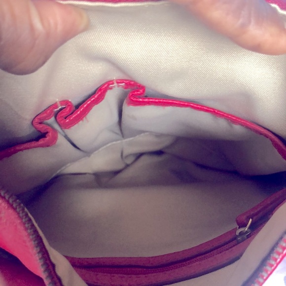 Red genuine leather quilted design crossbody w/ adjustable strap. Gold hardware. - Picture 10 of 15